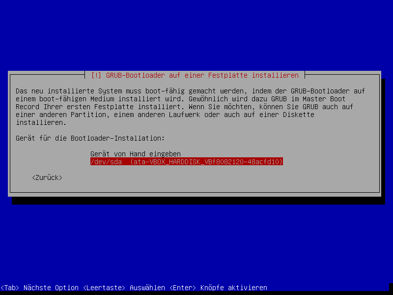 Debian Installation Erster Auswahlbildschirm
